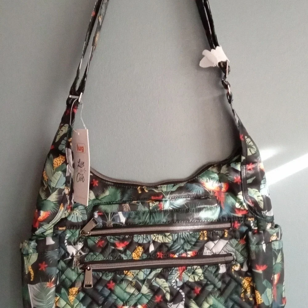 Lug Live in Color Tropical Jungle Print Quilted Hobo Shoulder Bag